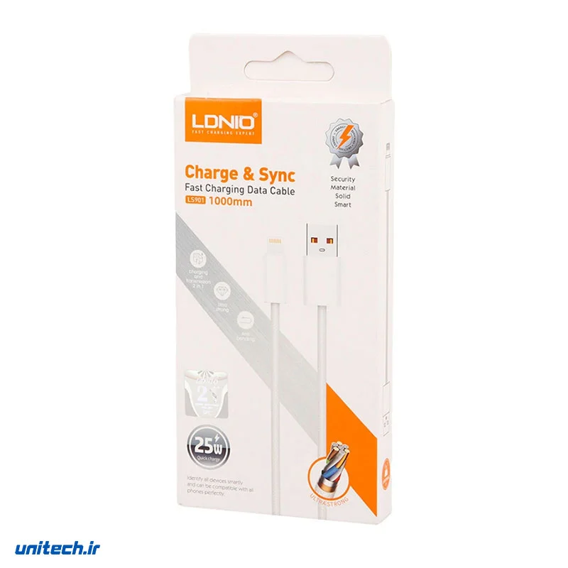 کابل لایتنینگ فست شارژ 25 وات الدینیو LS901 طول 1 متر1